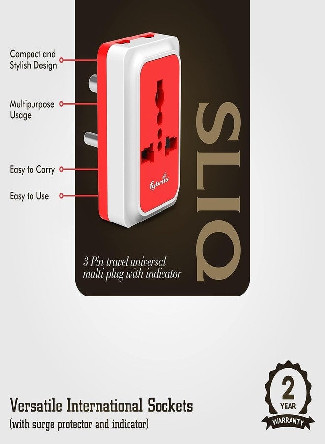 Fybros 8097 Sliq Multi Plug Universal Travel Adapter 3 Pin Plug Socket with Indicator Three Pin Plug (White, Red- Pack of 2) - Image 4